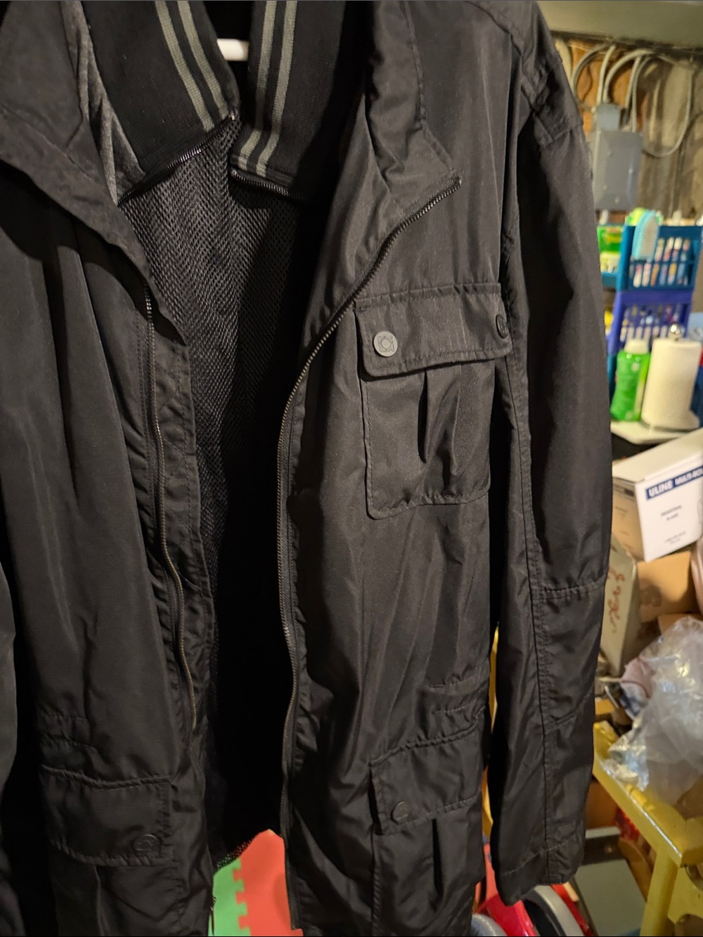 Kenneth Cole Reaction Men's Black Field Jacket with Utility Pockets and